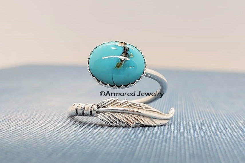 Turquoise & Sterling Silver Feather Wrap Ring