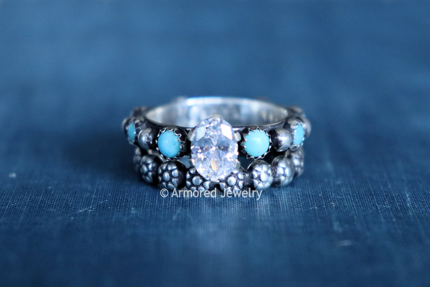 Turquoise & Sterling Silver Eternity Wedding Ring Band Set