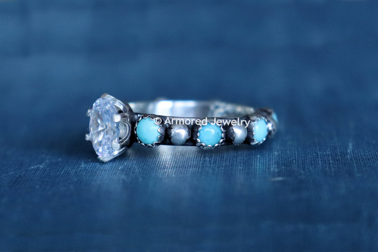 Turquoise & Sterling Silver Eternity Wedding Ring Band Set