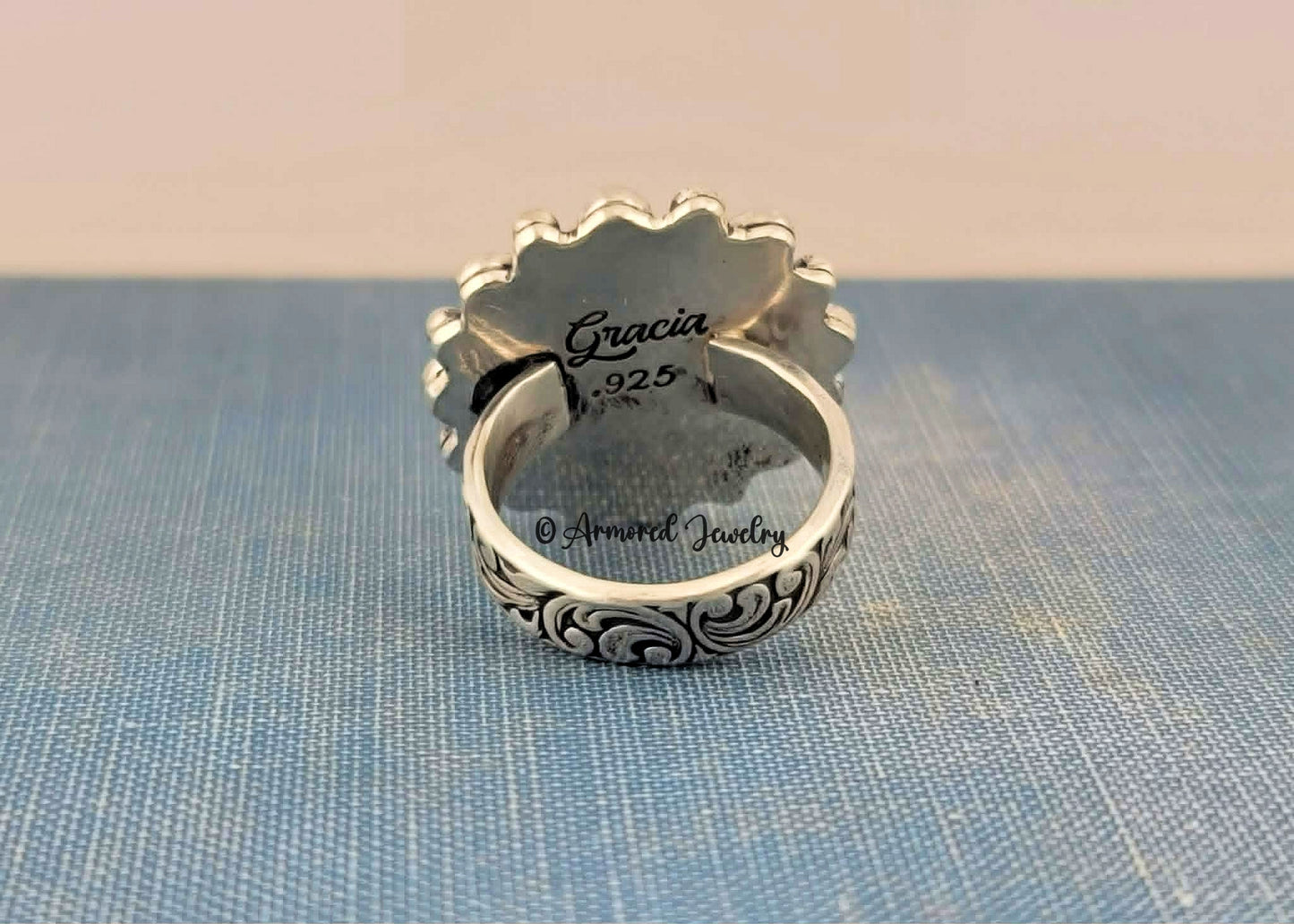 Sterling silver Pink Queen Conch & Kingman Turquoise Blossom Ring