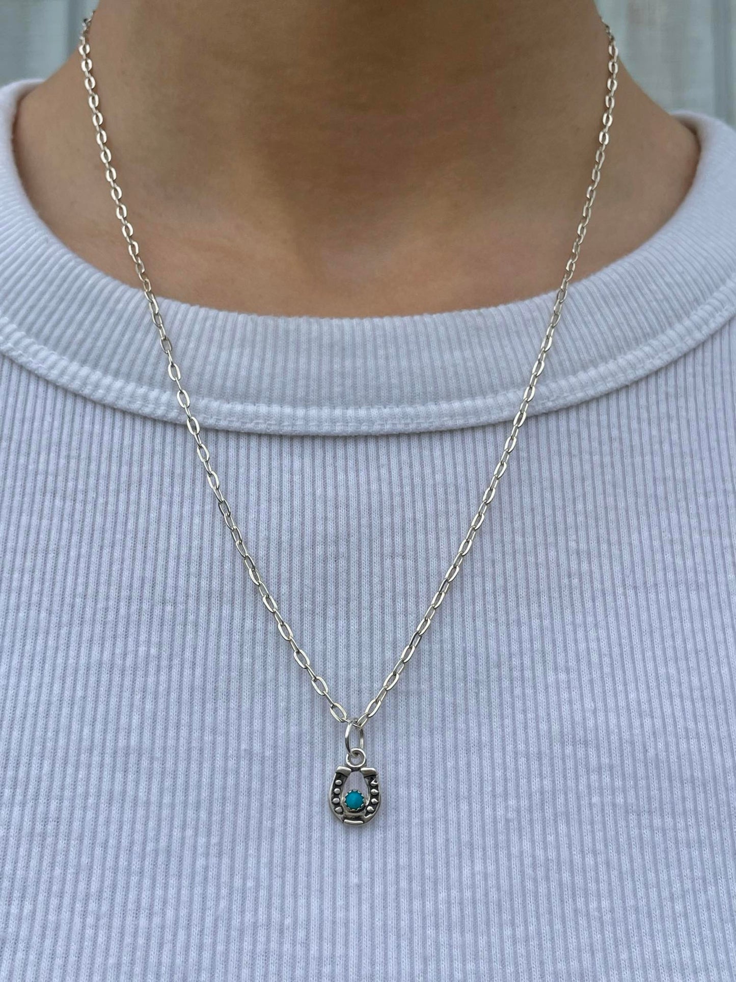 Sterling Silver Tiny Horseshoe & Turquoise Necklace