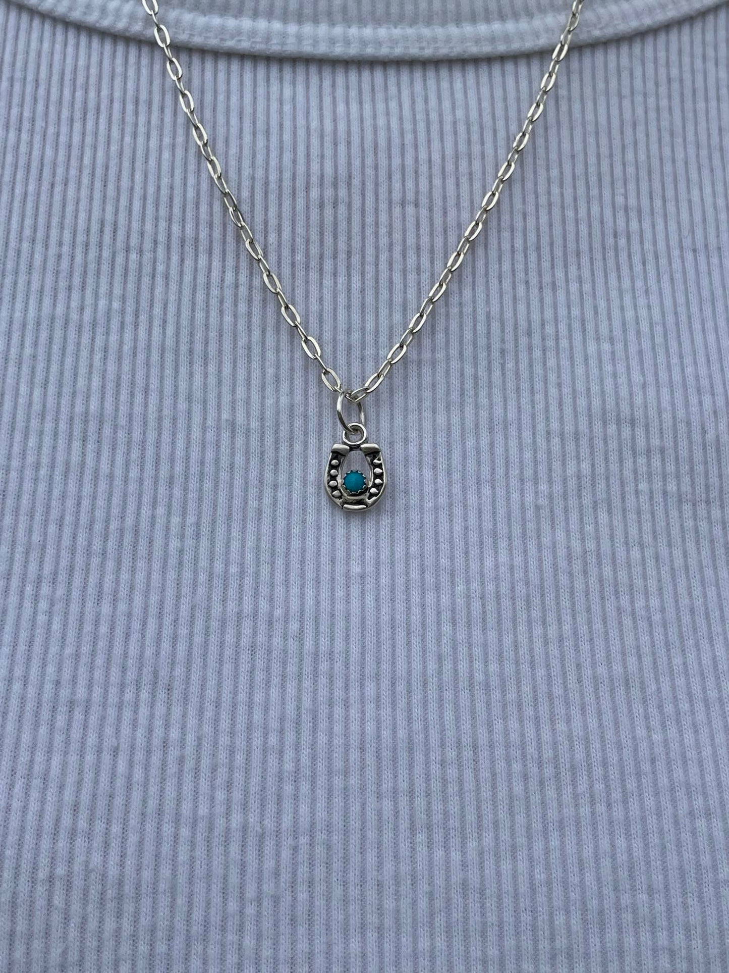 Sterling Silver Tiny Horseshoe & Turquoise Necklace
