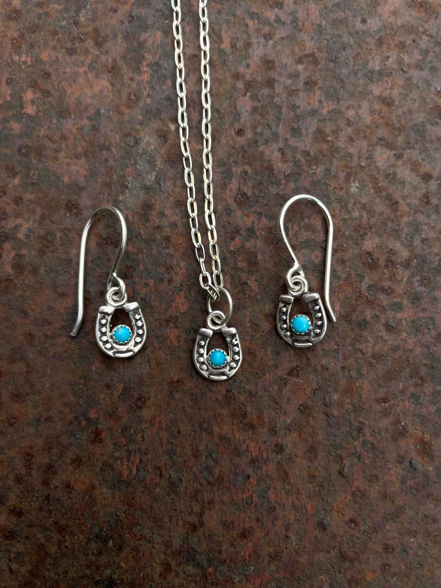 Sterling Silver Tiny Horseshoe & Turquoise Earrings