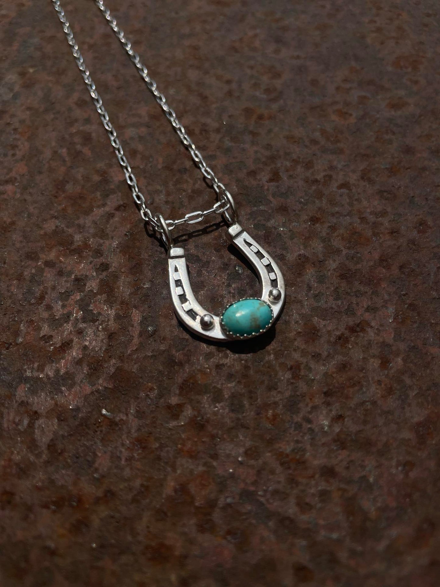 Sterling Silver Horseshoe & Turquoise Necklace