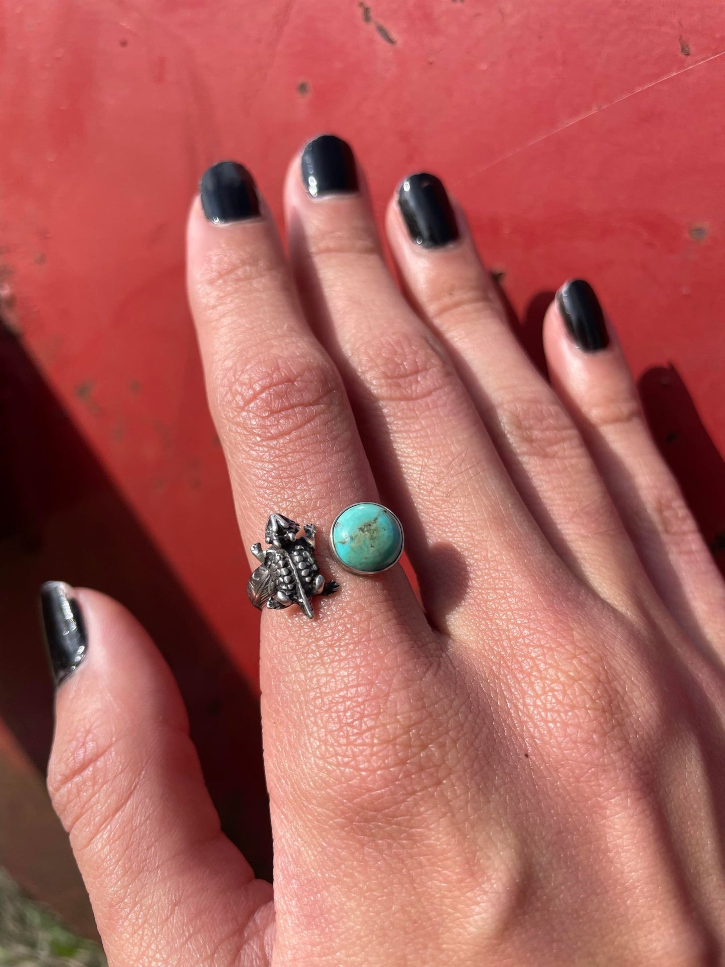 Sterling Silver Open Horned Toad Turquoise Ring