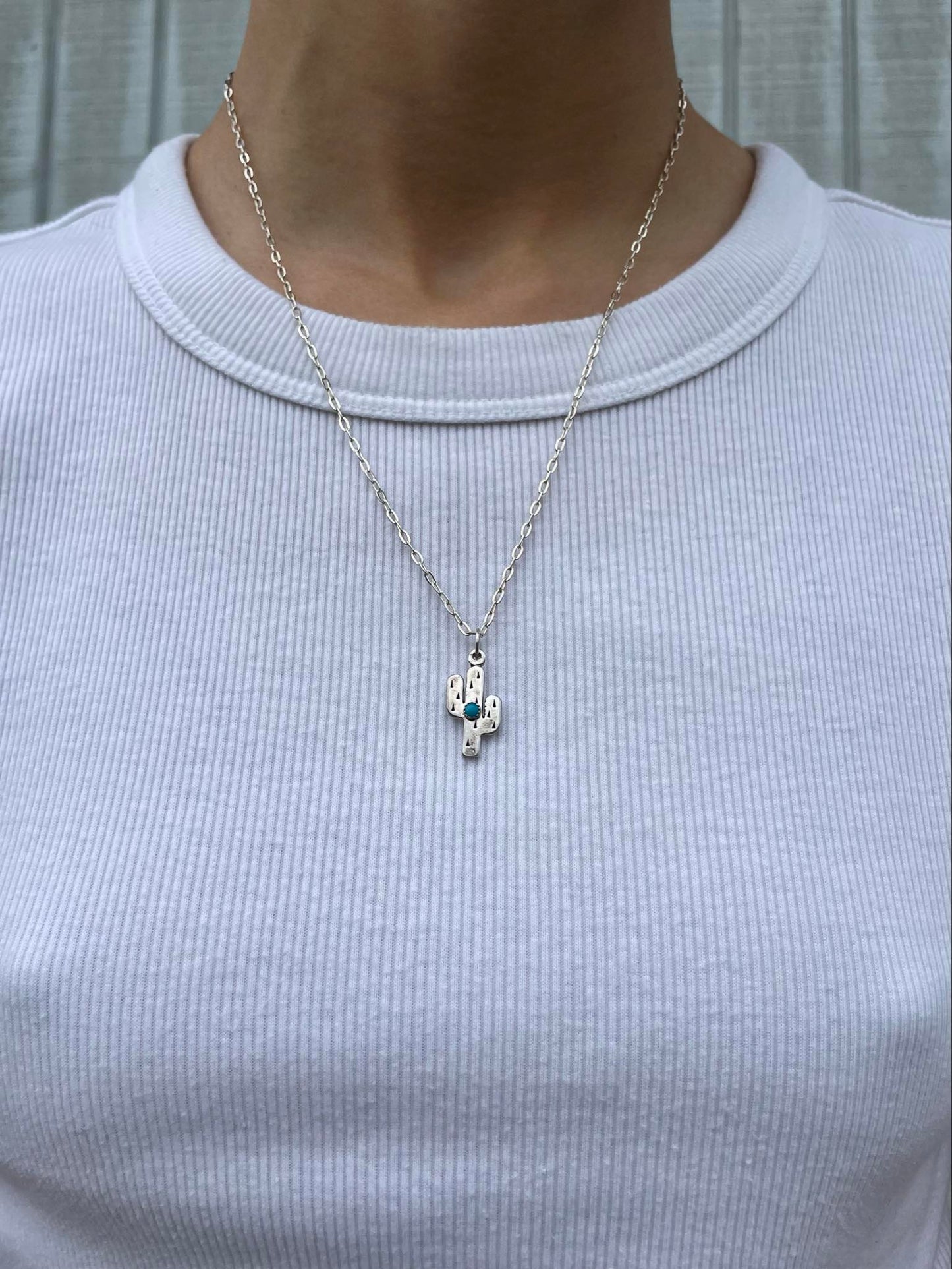 Sterling Silver Saguaro Cactus & Turquoise Pendant Necklace
