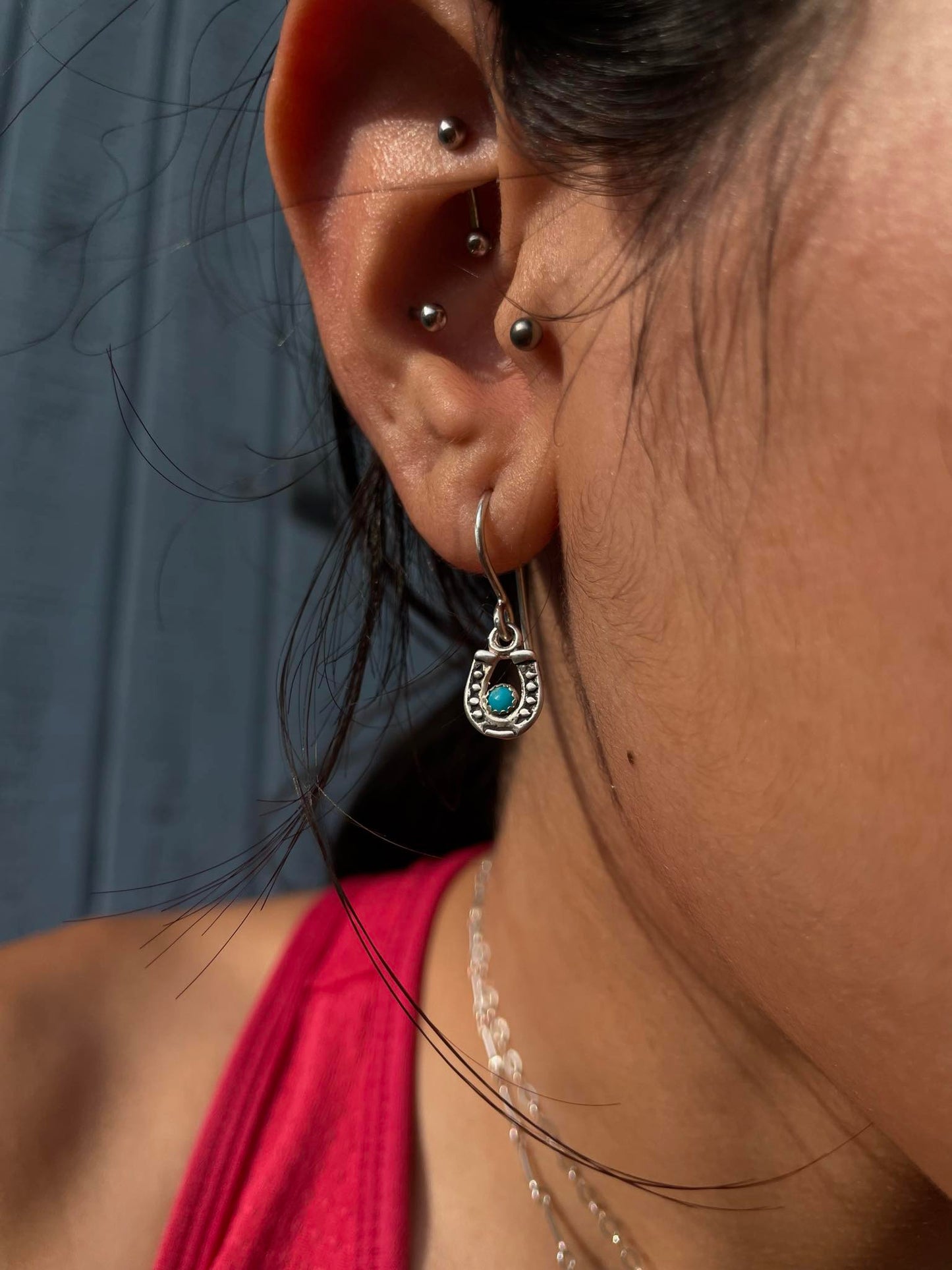 Sterling Silver Tiny Horseshoe & Turquoise Earrings
