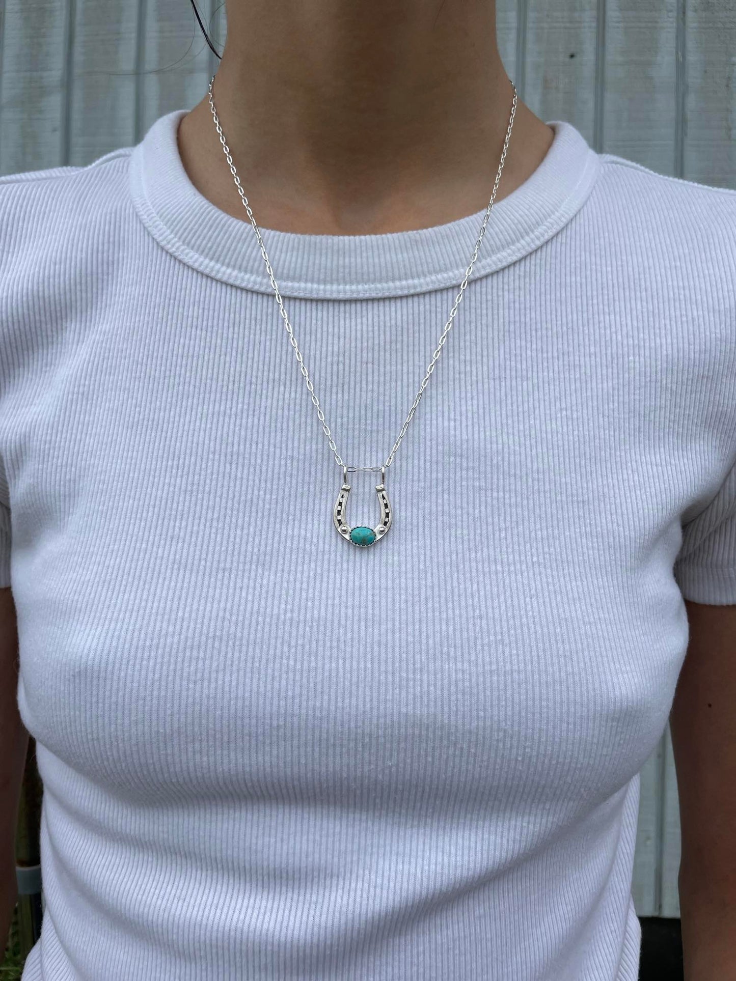 Sterling Silver Horseshoe & Turquoise Necklace