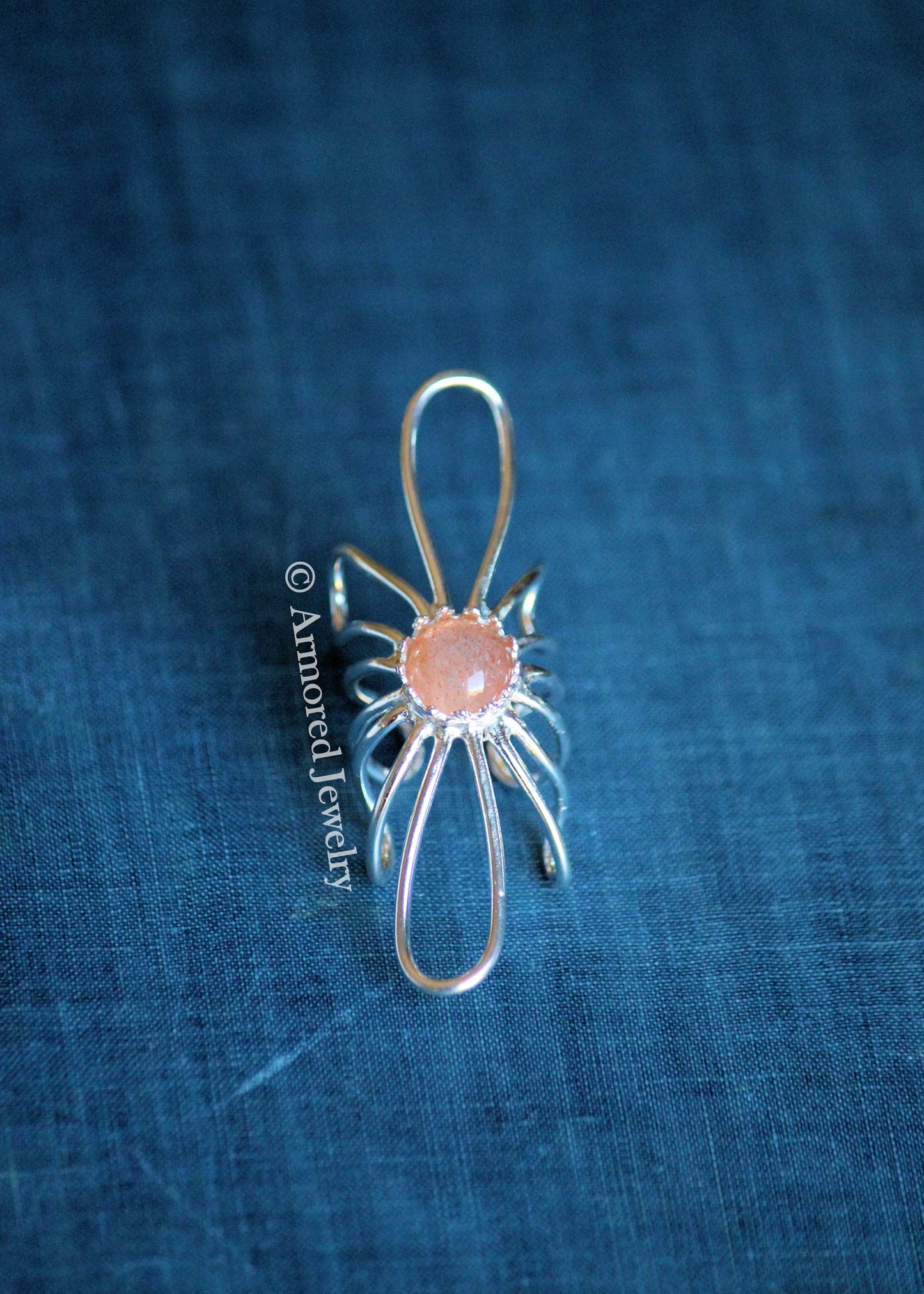 Sterling Silver Sunflower Sunstone Wrap around Ring