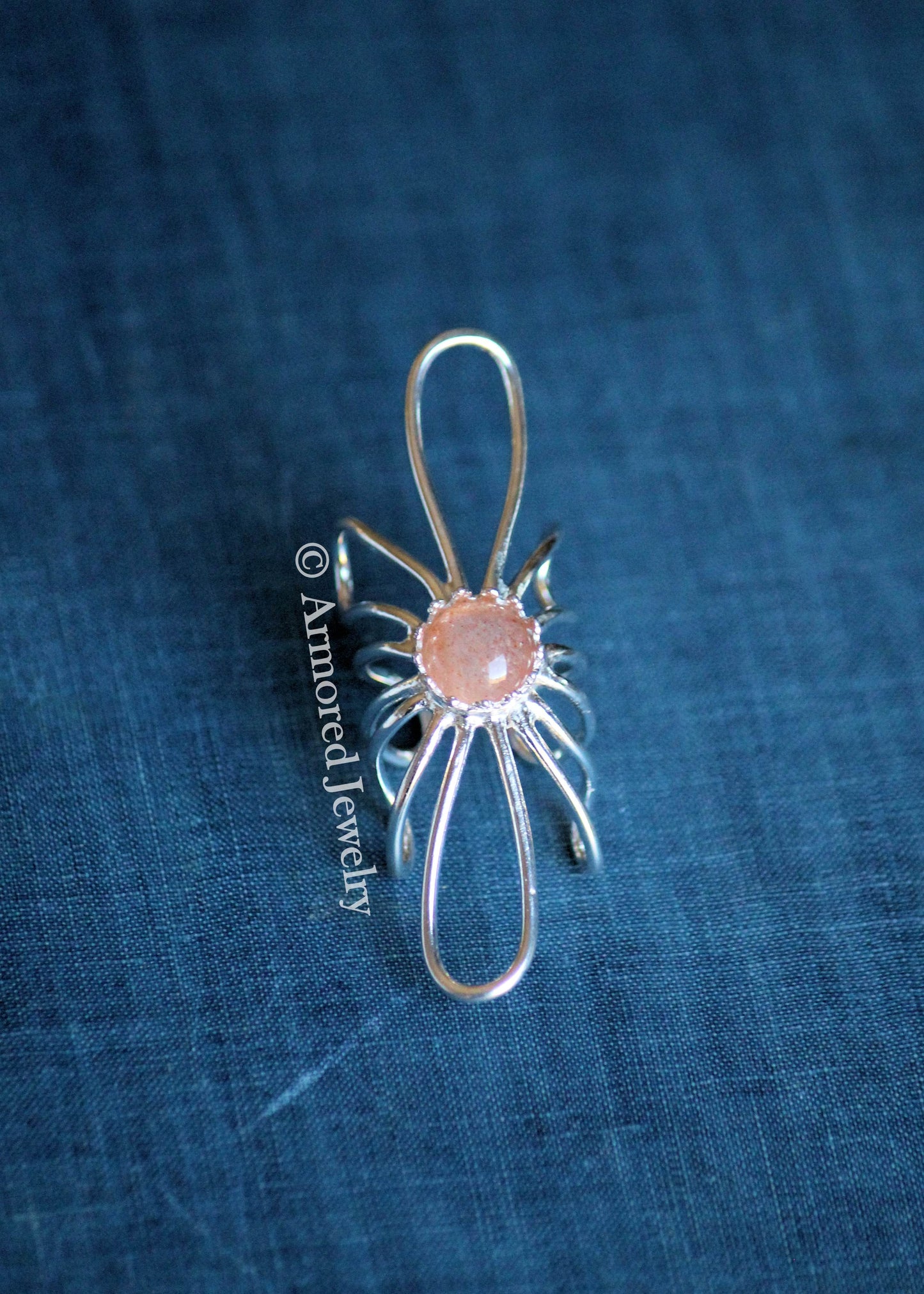 Sterling Silver Sunflower Sunstone Wrap around Ring