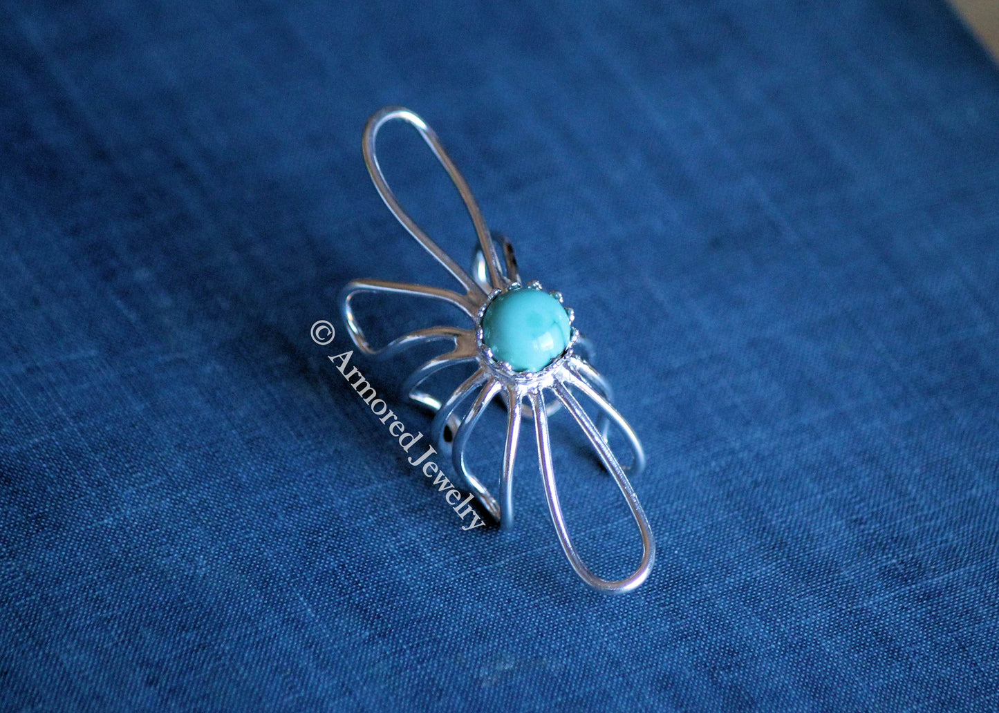 Sterling Silver Sunflower Turquoise Wrap around Ring