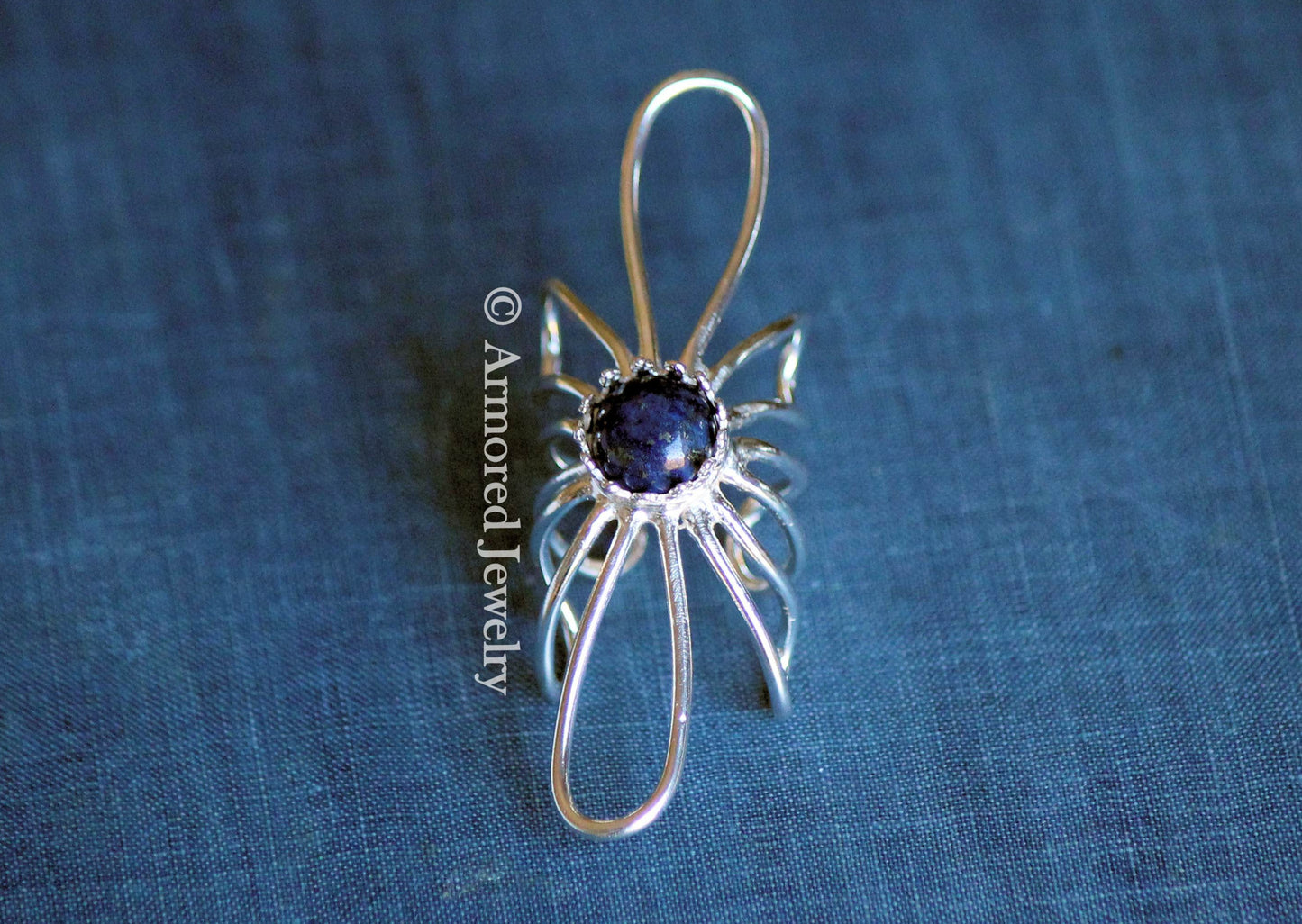 Sterling Silver Sunflower Blue Lapis Wrap around Ring