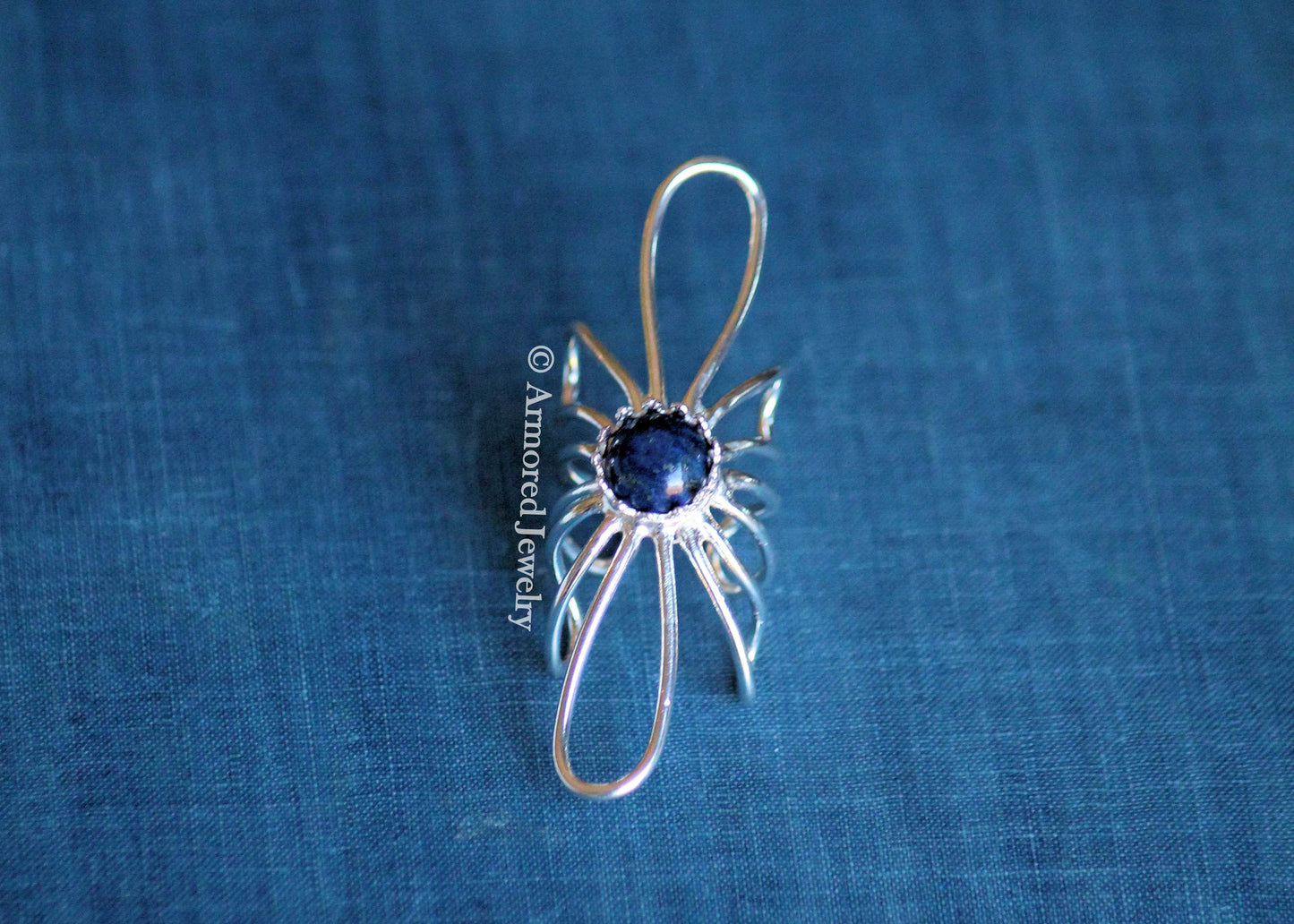 Sterling Silver Sunflower Blue Lapis Wrap around Ring
