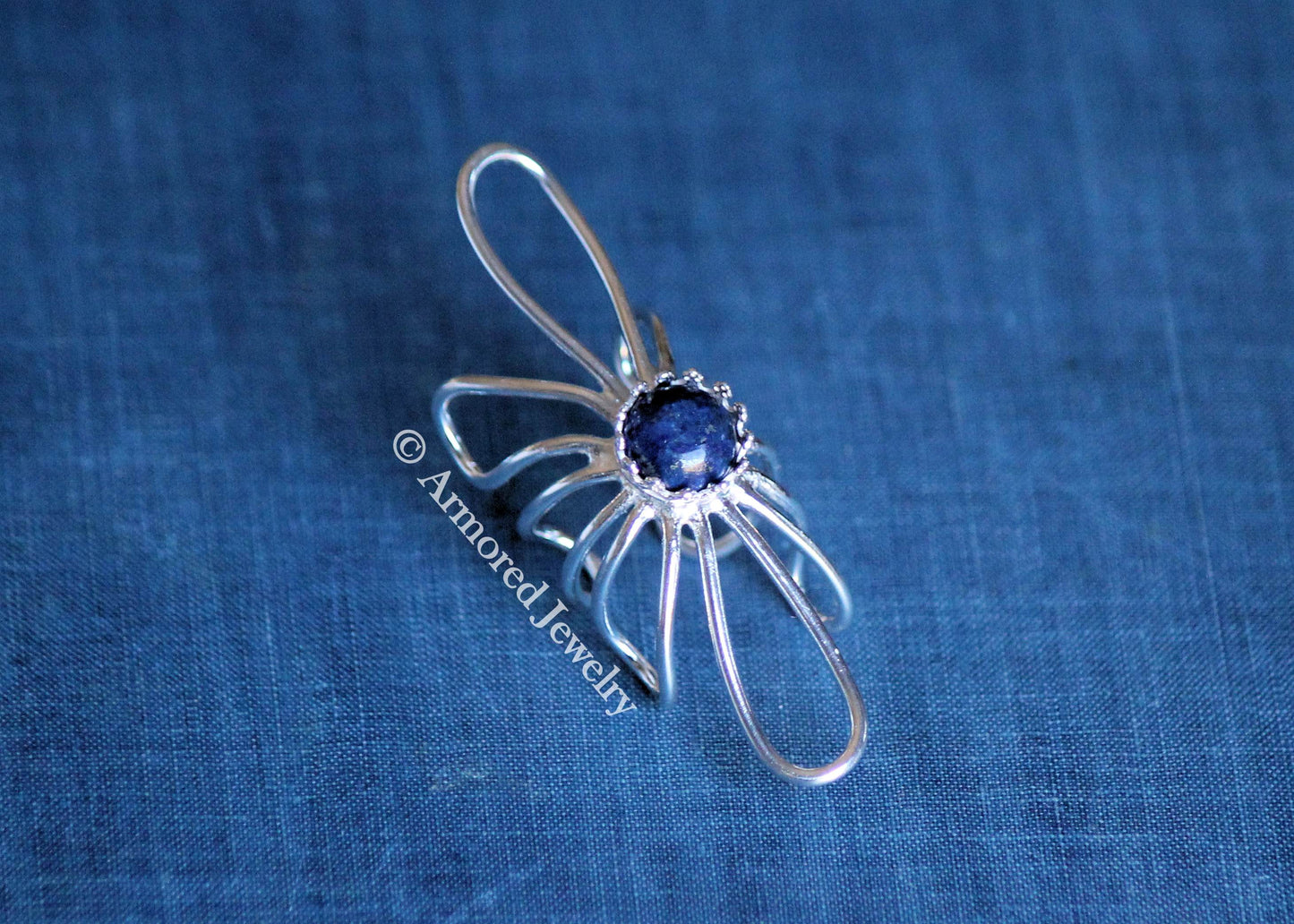 Sterling Silver Sunflower Blue Lapis Wrap around Ring