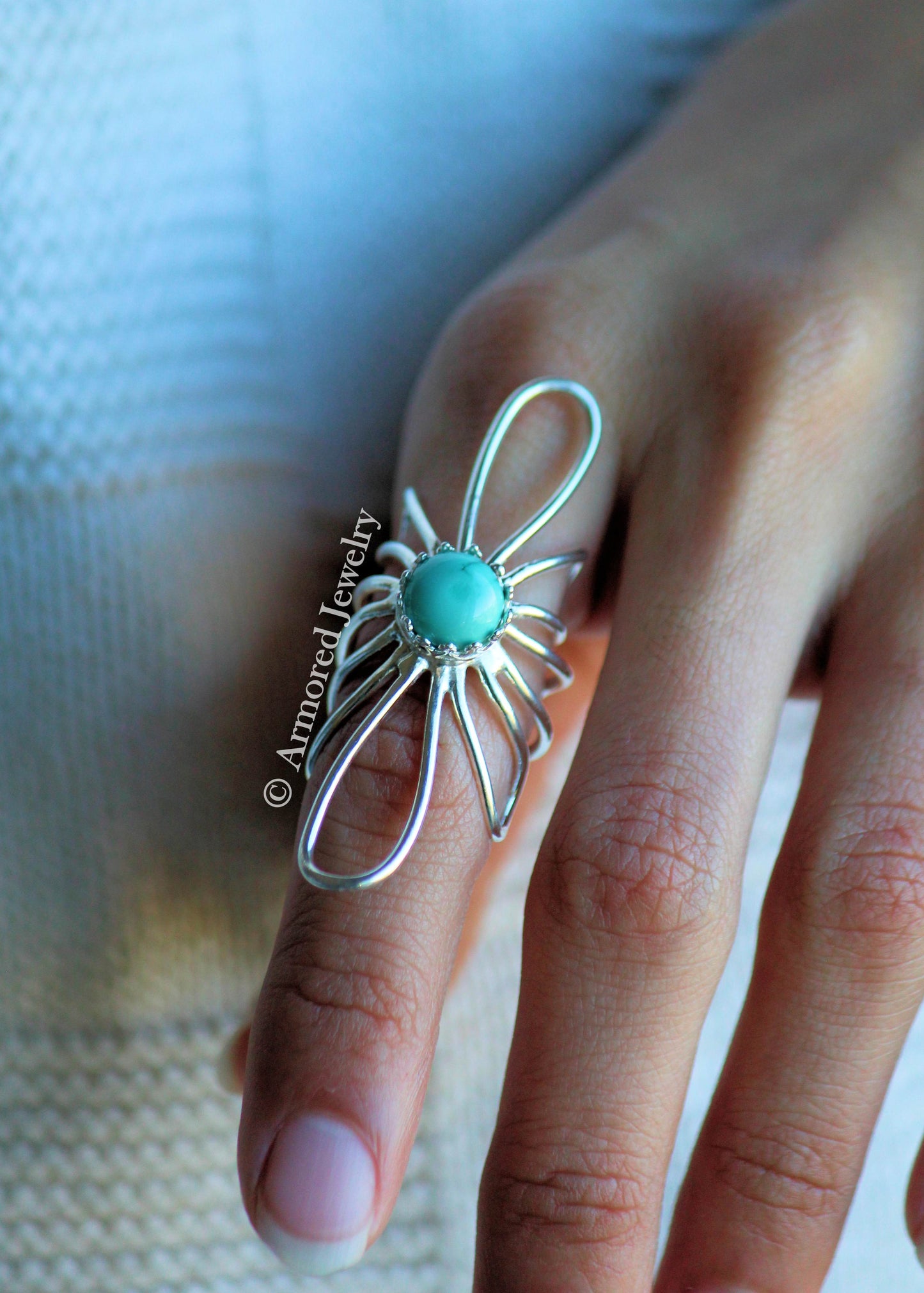 Sterling Silver Sunflower Turquoise Wrap around Ring