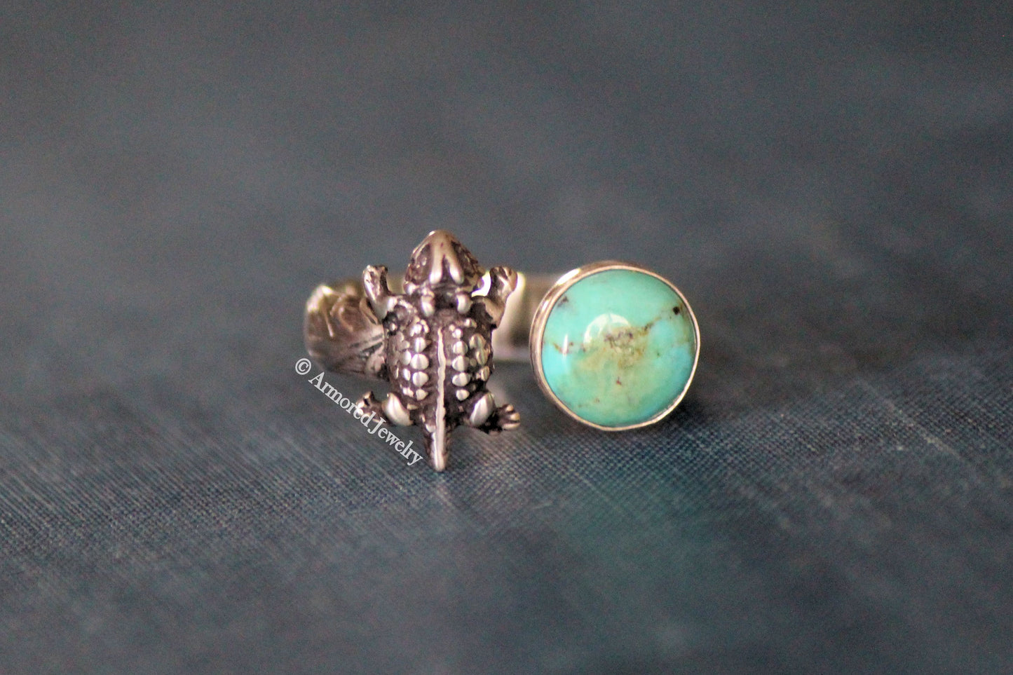 Sterling Silver Open Horned Toad Turquoise Ring