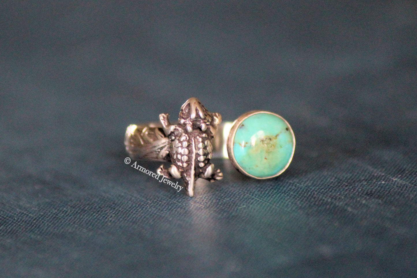 Sterling Silver Open Horned Toad Turquoise Ring