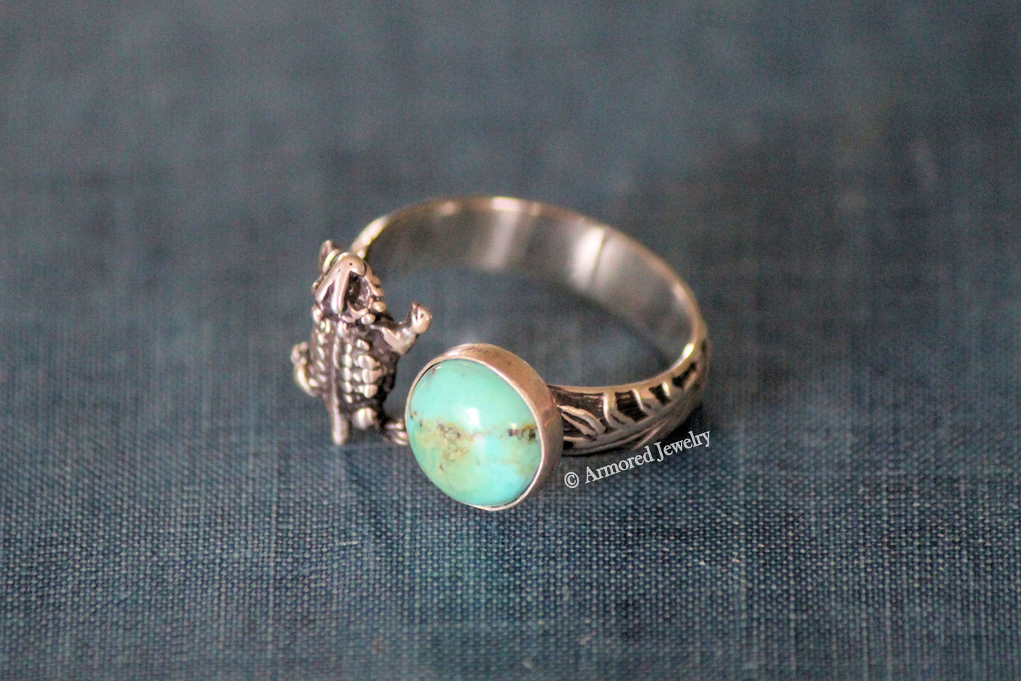 Sterling Silver Open Horned Toad Turquoise Ring
