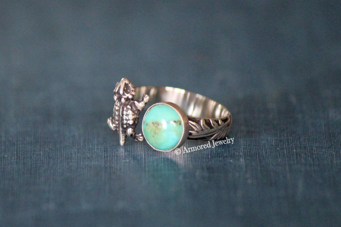 Sterling Silver Open Horned Toad Turquoise Ring