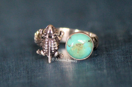 Sterling Silver Open Horned Toad Turquoise Ring