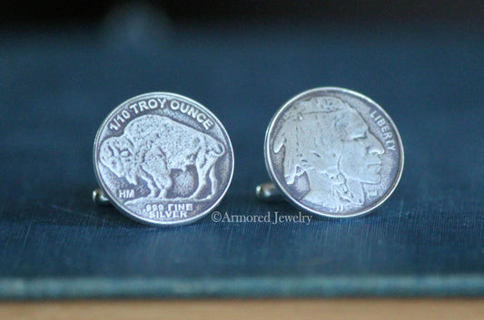 Sterling Silver Indian Buffalo Nickel Cuff Links