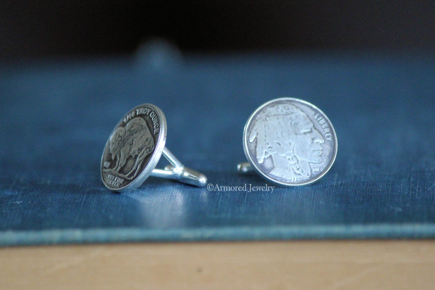 Sterling Silver Indian Buffalo Nickel Cuff Links