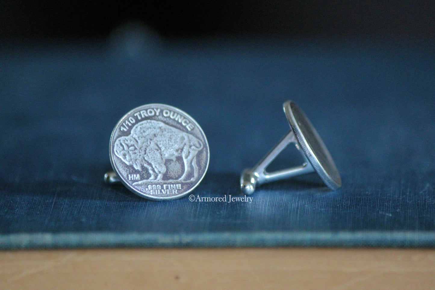 Sterling Silver Indian Buffalo Nickel Cuff Links