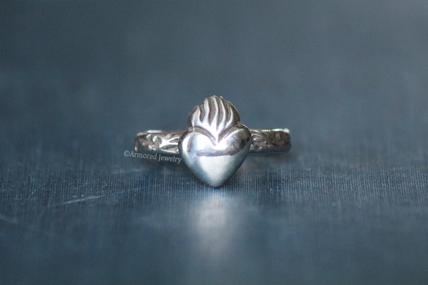 Sterling Silver Flaming Sacred Heart Ring
