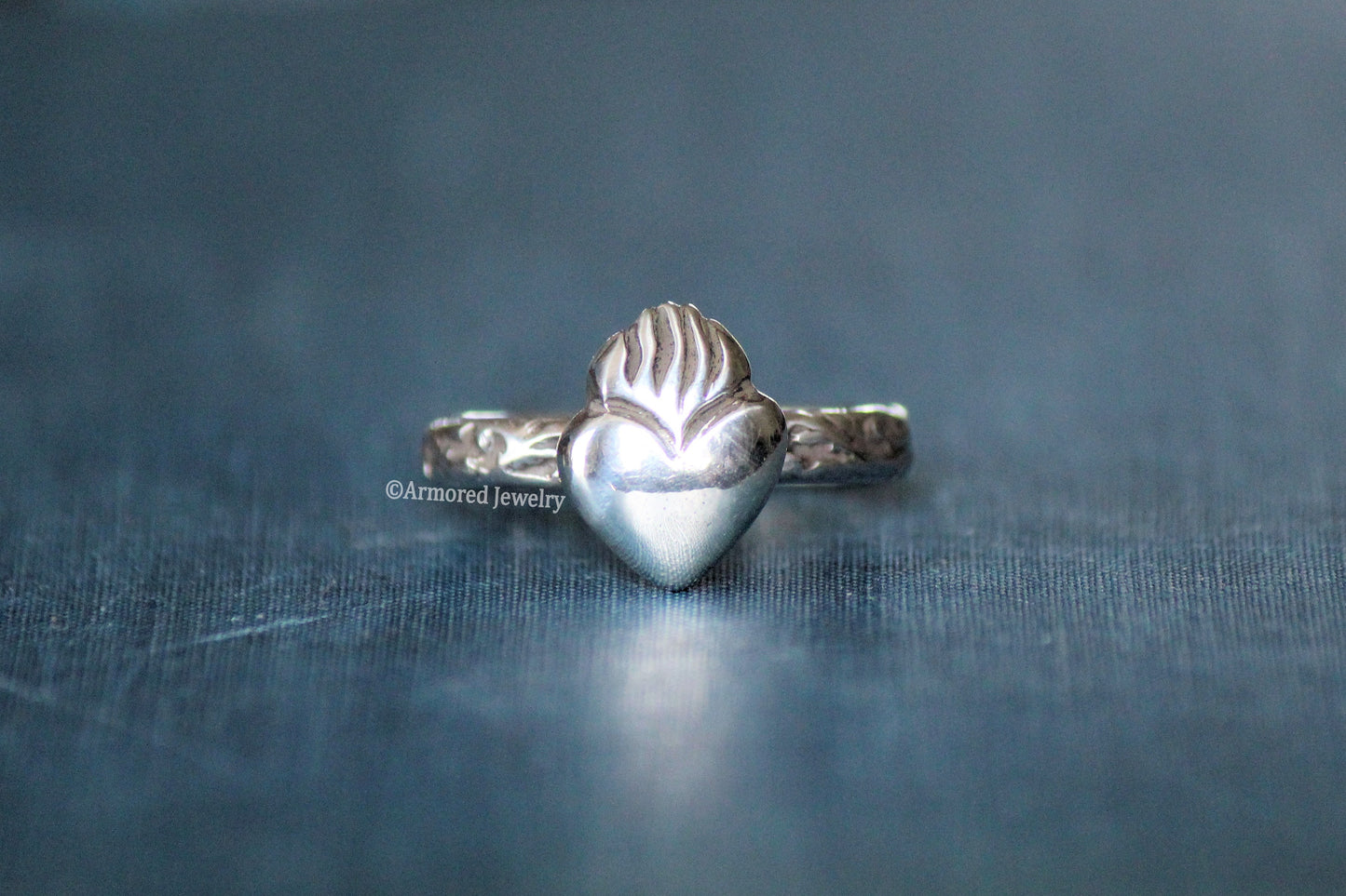 Sterling Silver Flaming Sacred Heart Ring