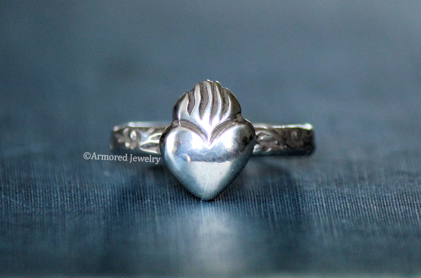 Sterling Silver Flaming Sacred Heart Ring