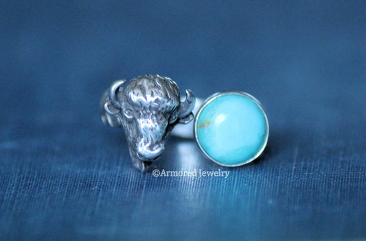 Sterling Silver Open Buffalo Head Turquoise Ring