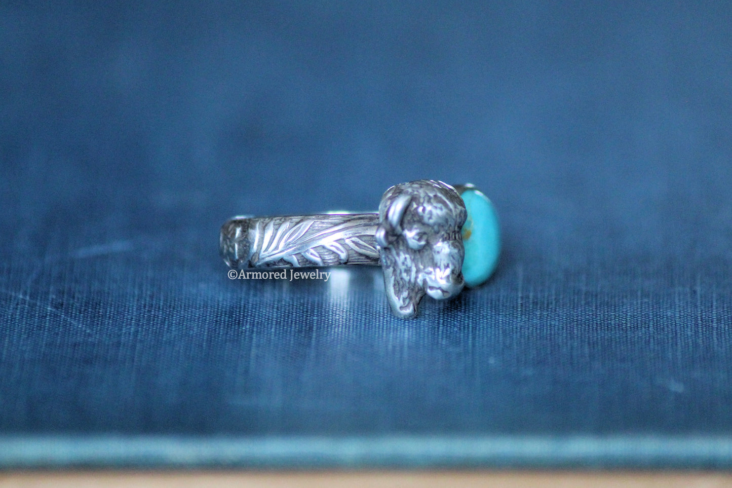 Sterling Silver Open Buffalo Head Turquoise Ring