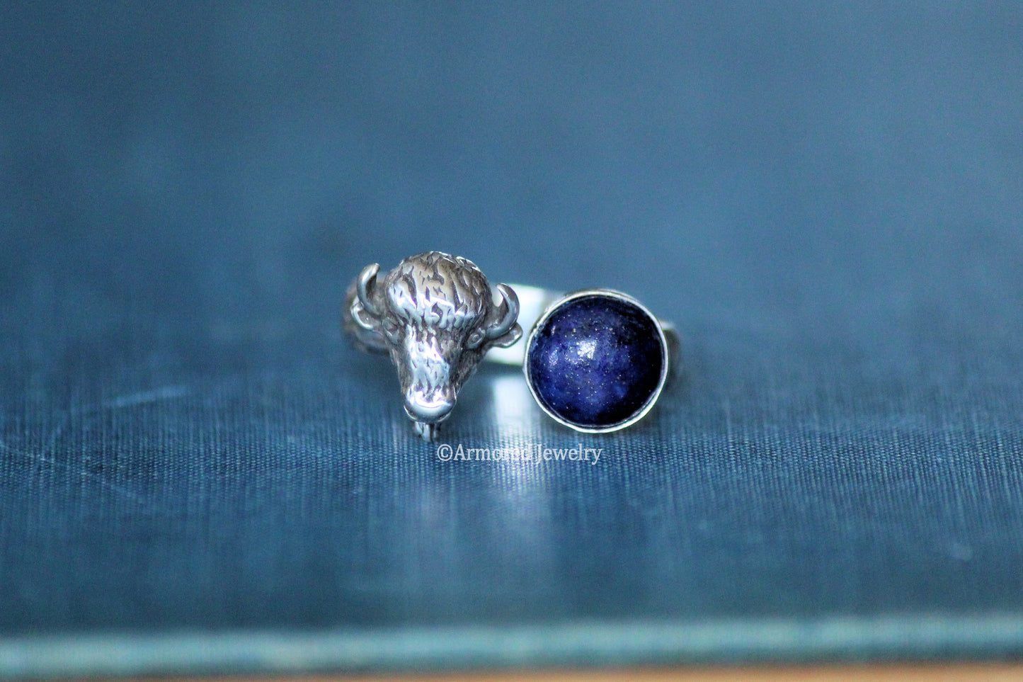 Sterling Silver Open Buffalo Head Lapis Ring