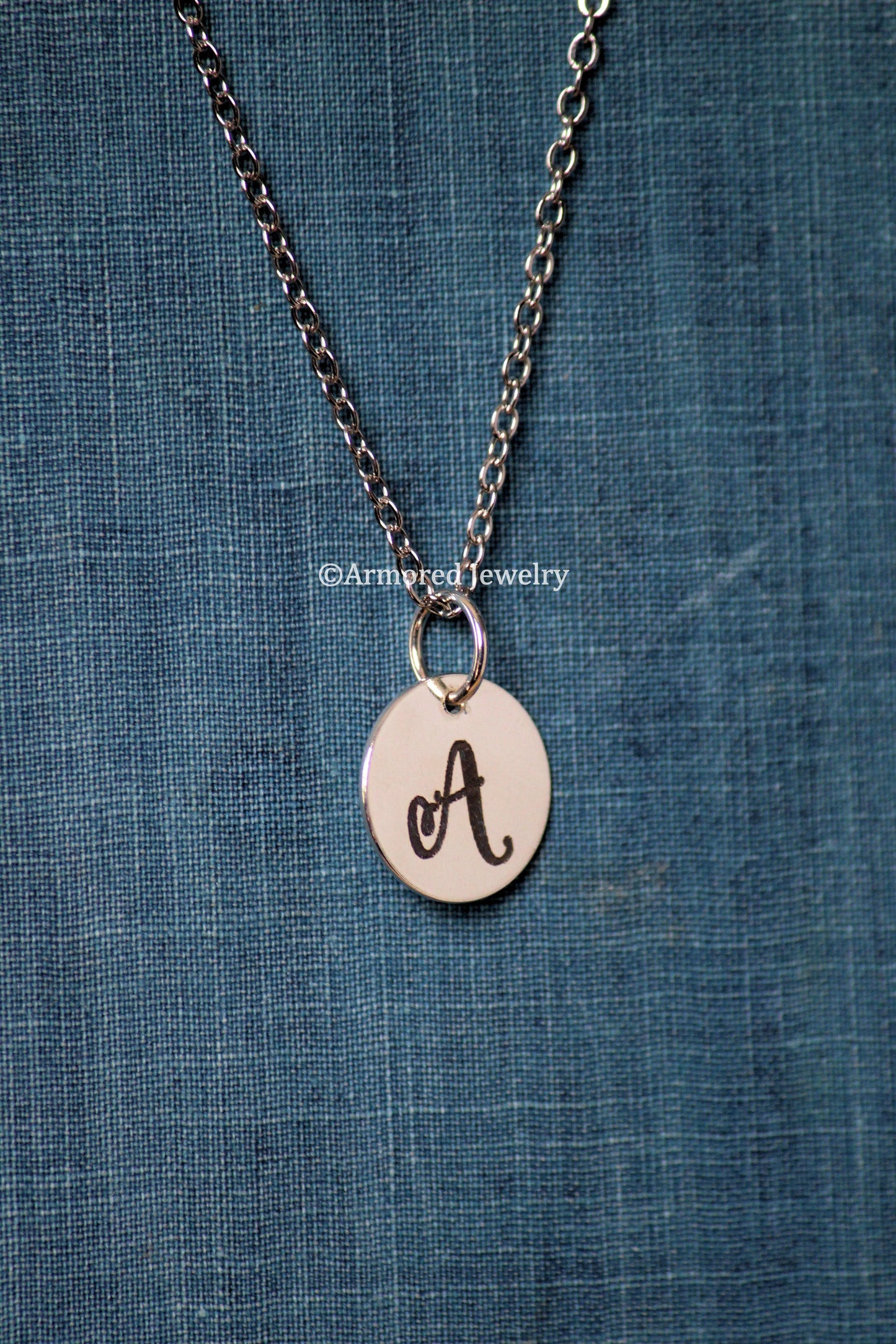 Small Sterling Silver Personalized Initial Round Disc Necklace