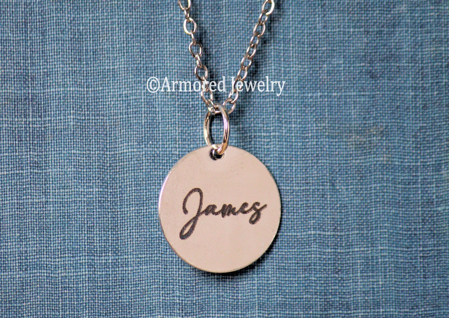 Medium Sterling Silver Personalized Name Round Disc Necklace