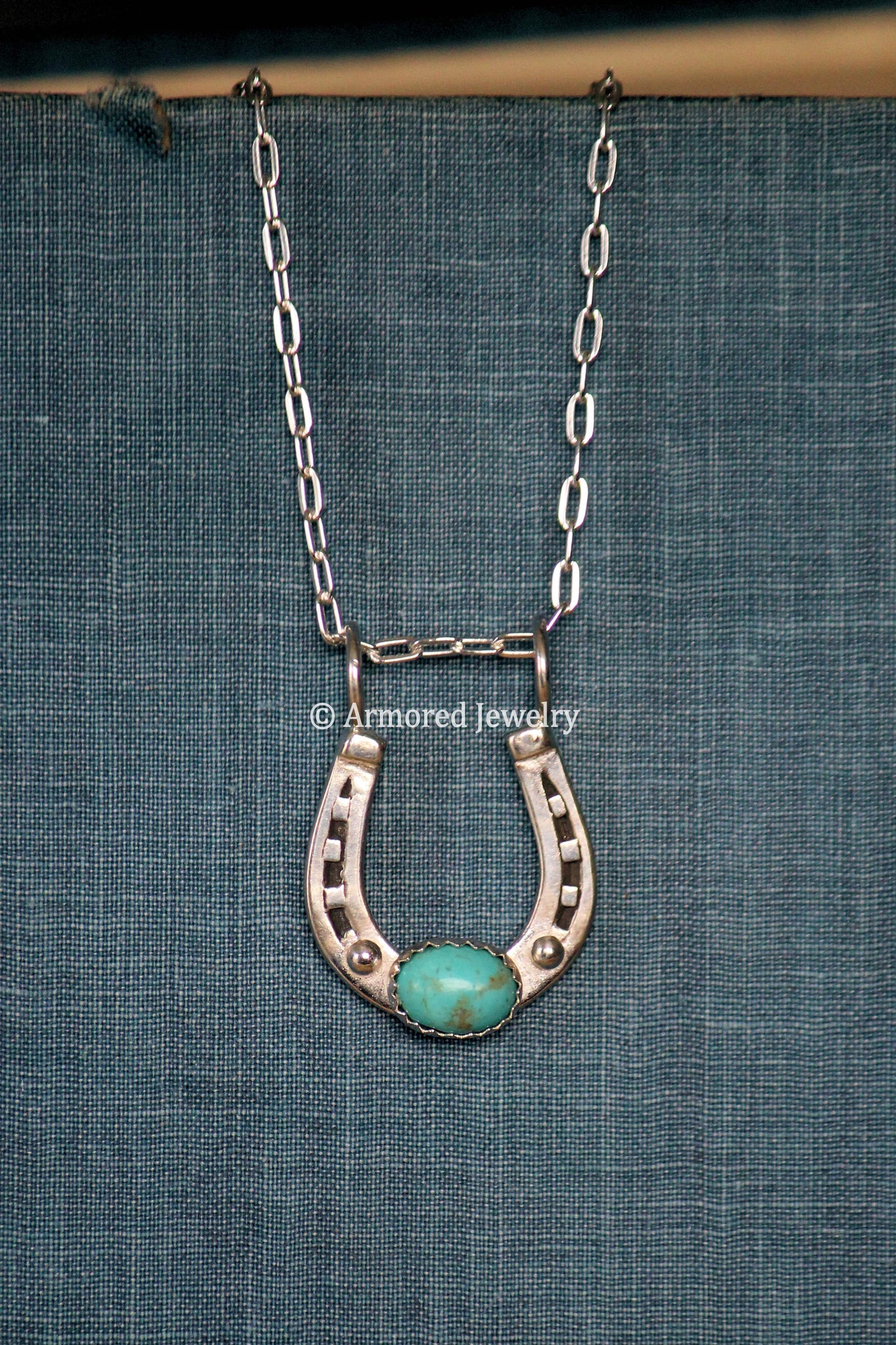 Sterling Silver Horseshoe & Turquoise Necklace
