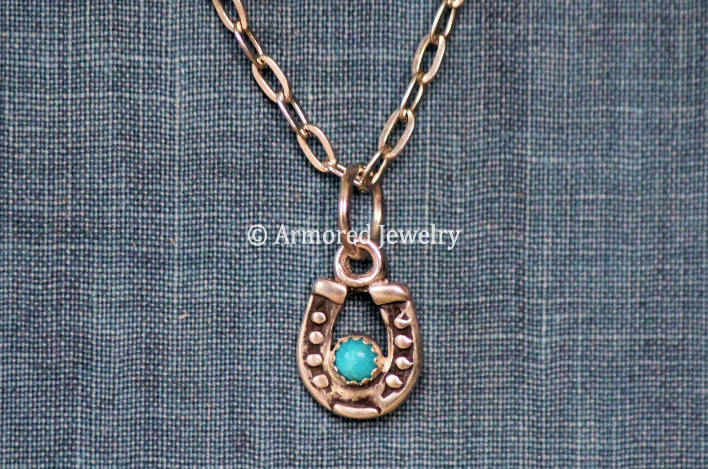 Sterling Silver Tiny Horseshoe & Turquoise Necklace