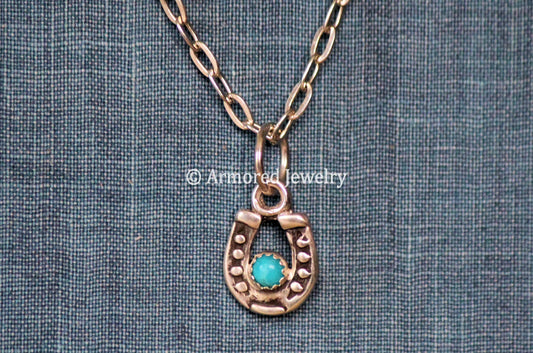 Sterling Silver Tiny Horseshoe & Turquoise Necklace