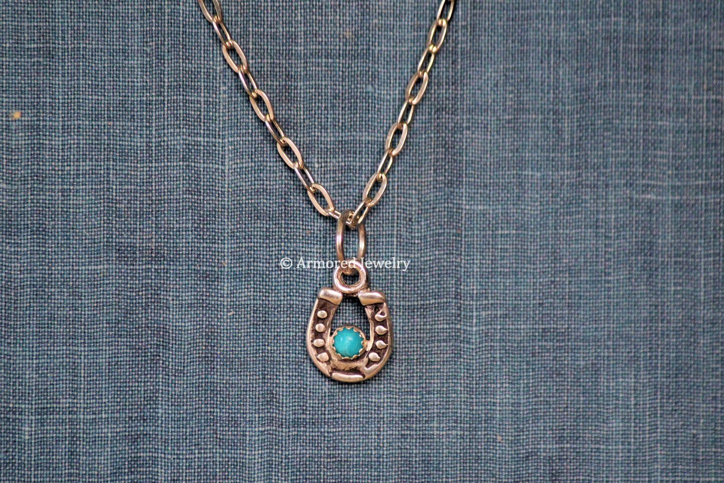 Sterling Silver Tiny Horseshoe & Turquoise Necklace
