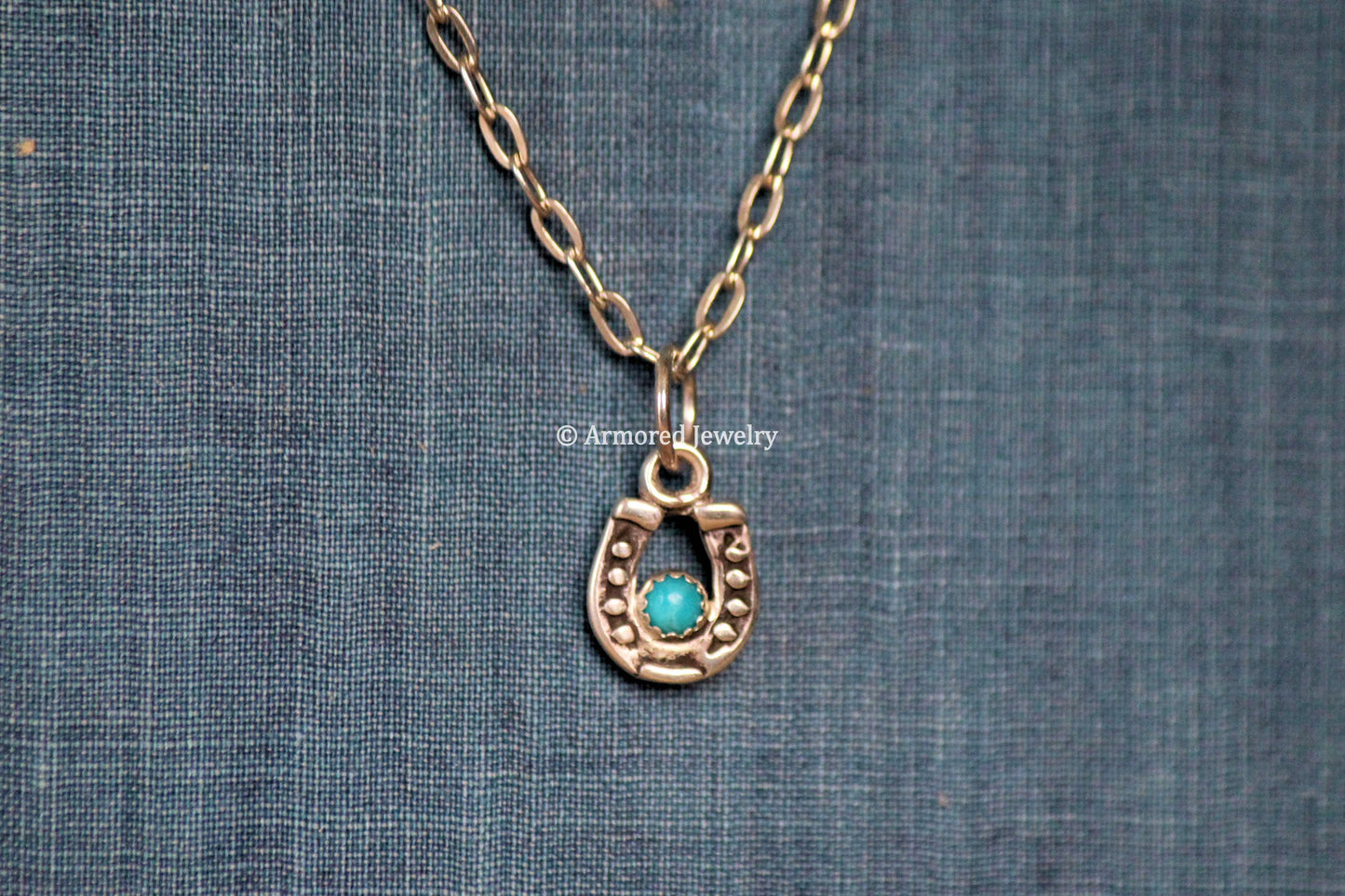 Sterling Silver Tiny Horseshoe & Turquoise Necklace