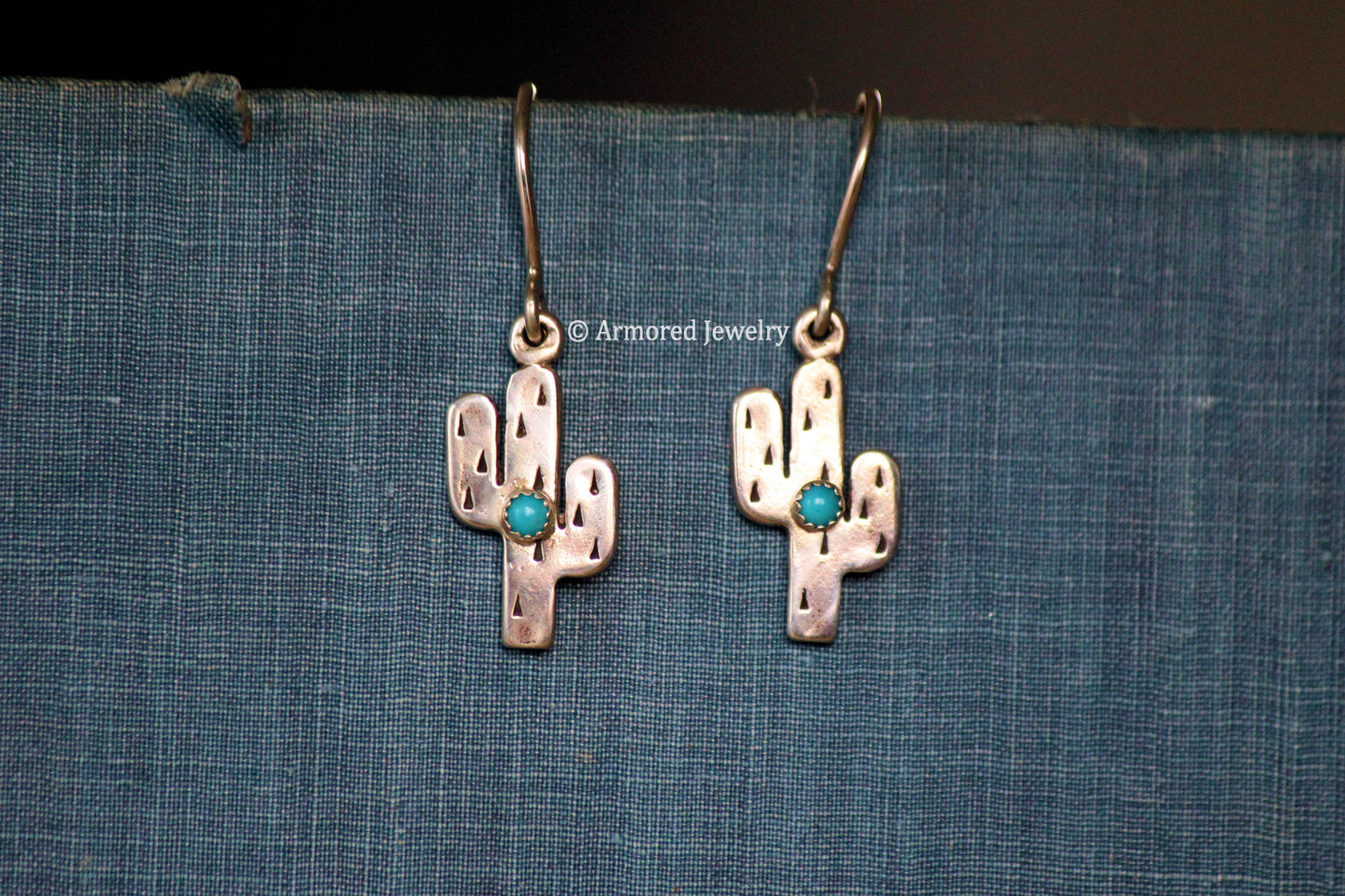 Sterling Silver Saguaro Cactus & Turquoise Earrings