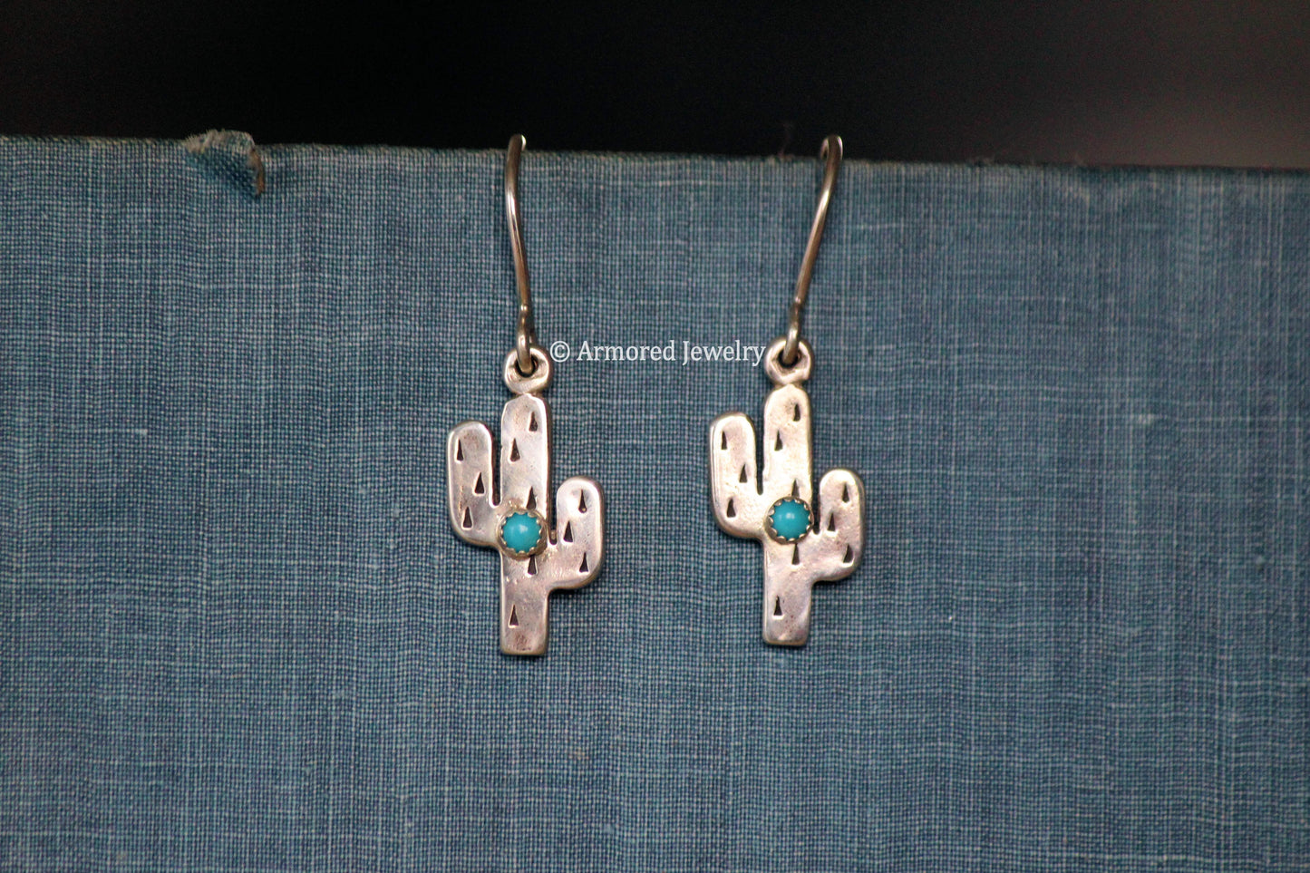 Sterling Silver Saguaro Cactus & Turquoise Earrings