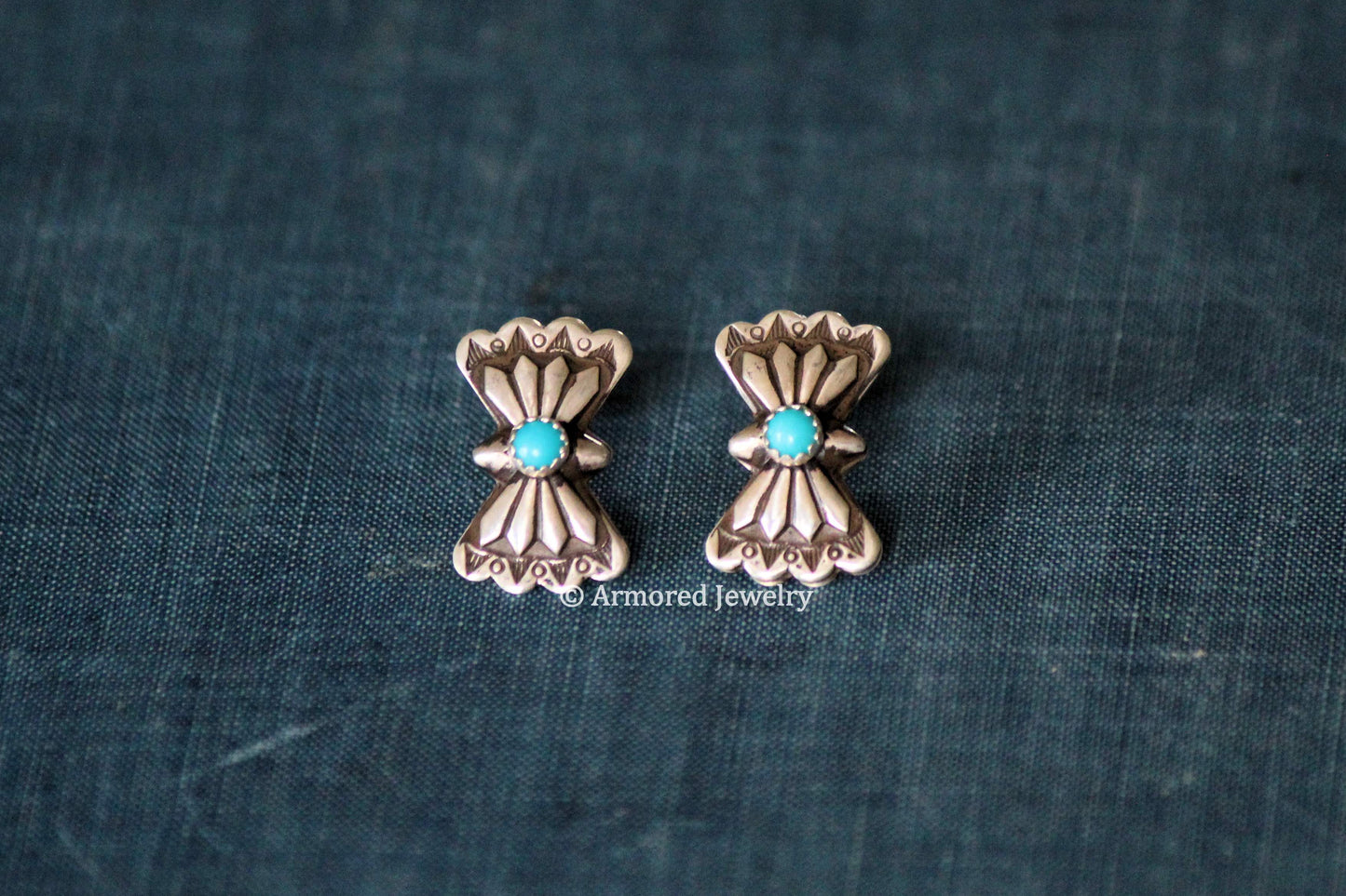 Sterling Silver Tiny Butterfly Concho & Turquoise Stud Earrings