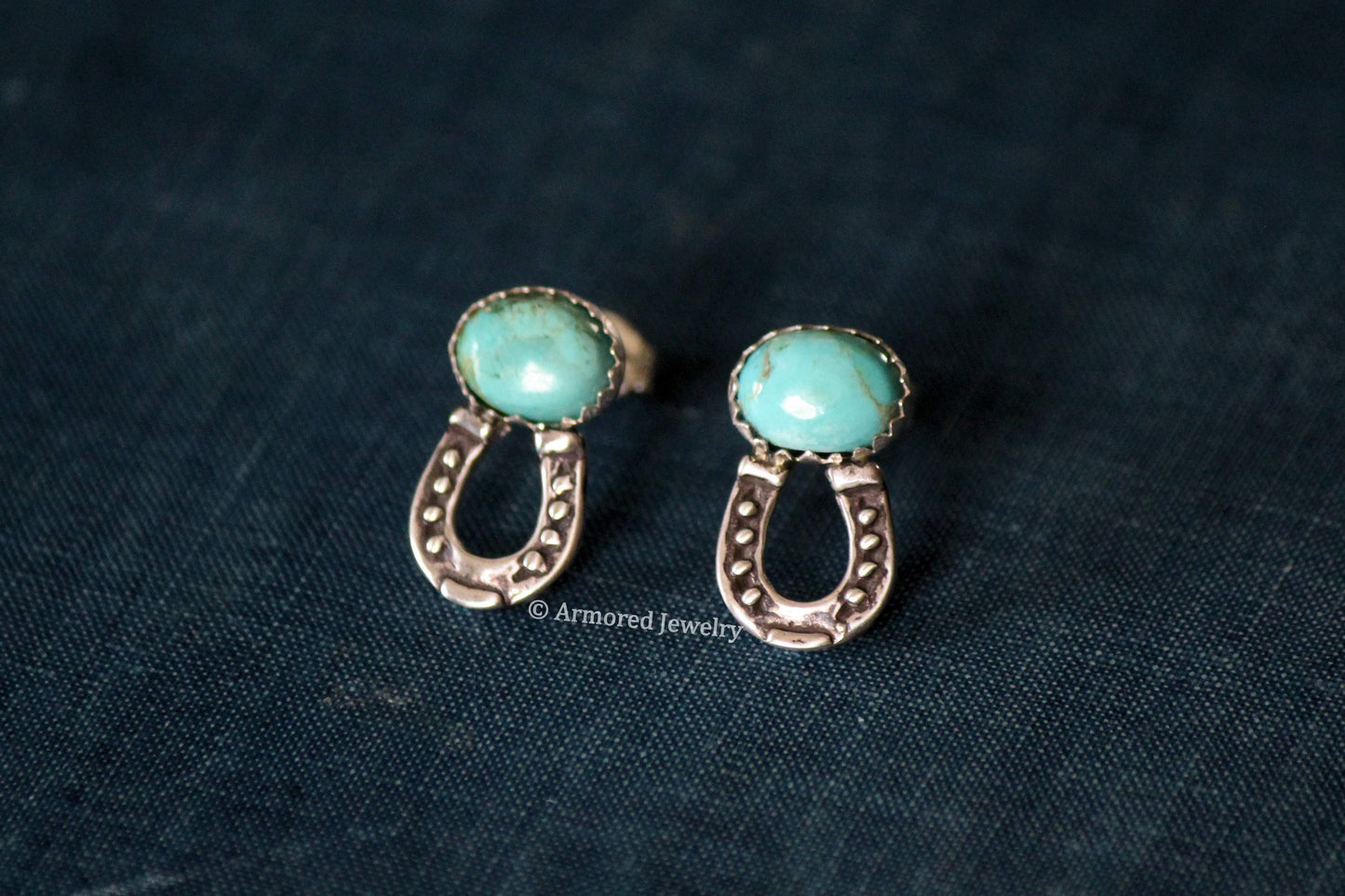 Sterling Silver Tiny Horseshoe & Turquoise Stud Earrings