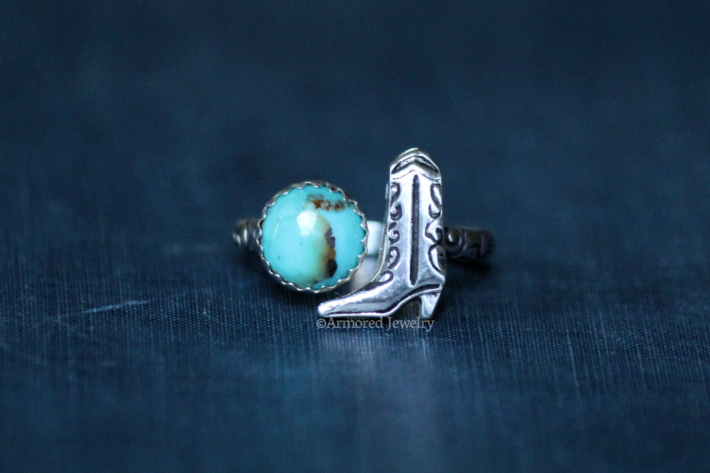 Sterling Silver Turquoise & Cowgirl Boot Adjustable Ring