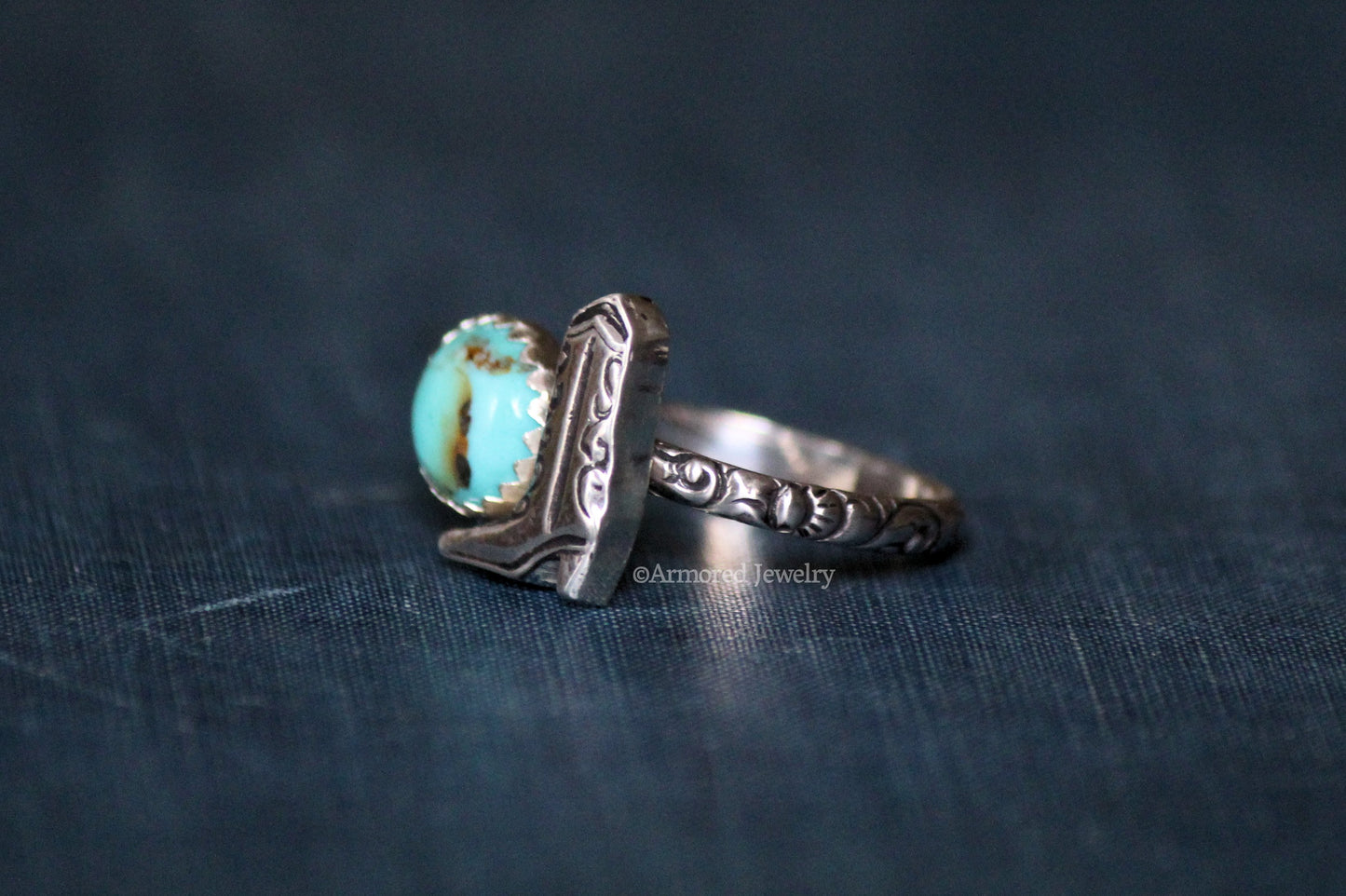 Sterling Silver Turquoise & Cowgirl Boot Adjustable Ring