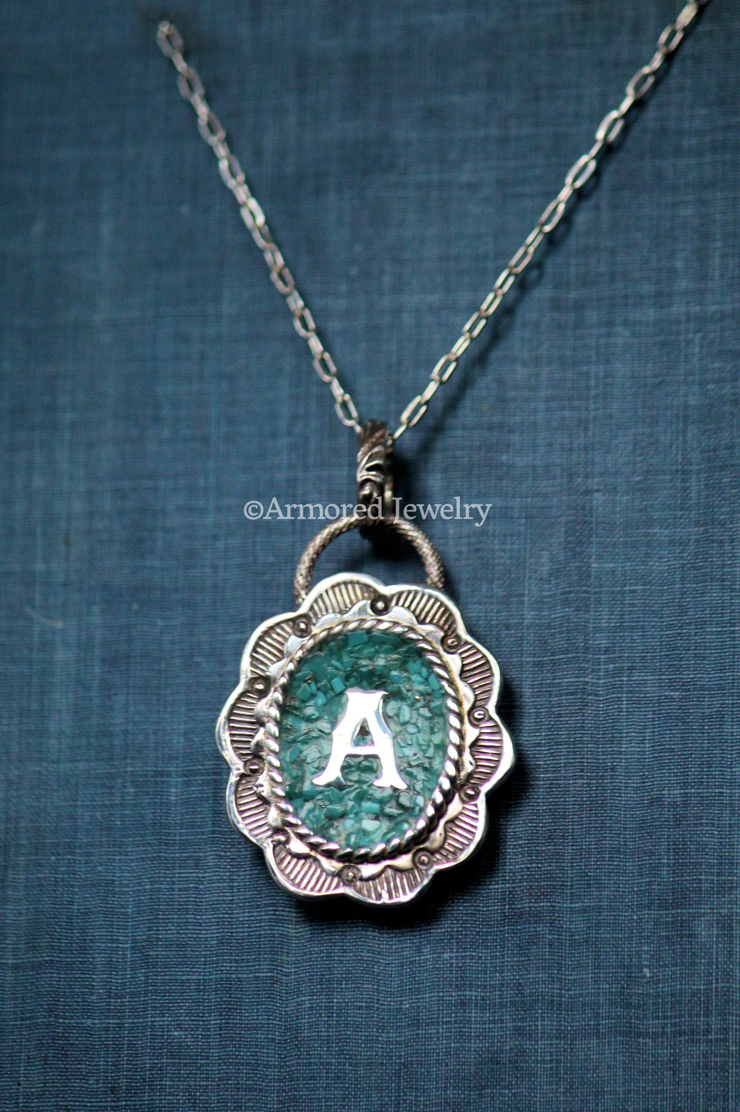 Sterling Silver Turquoise Inlay Initial Statement Pendant