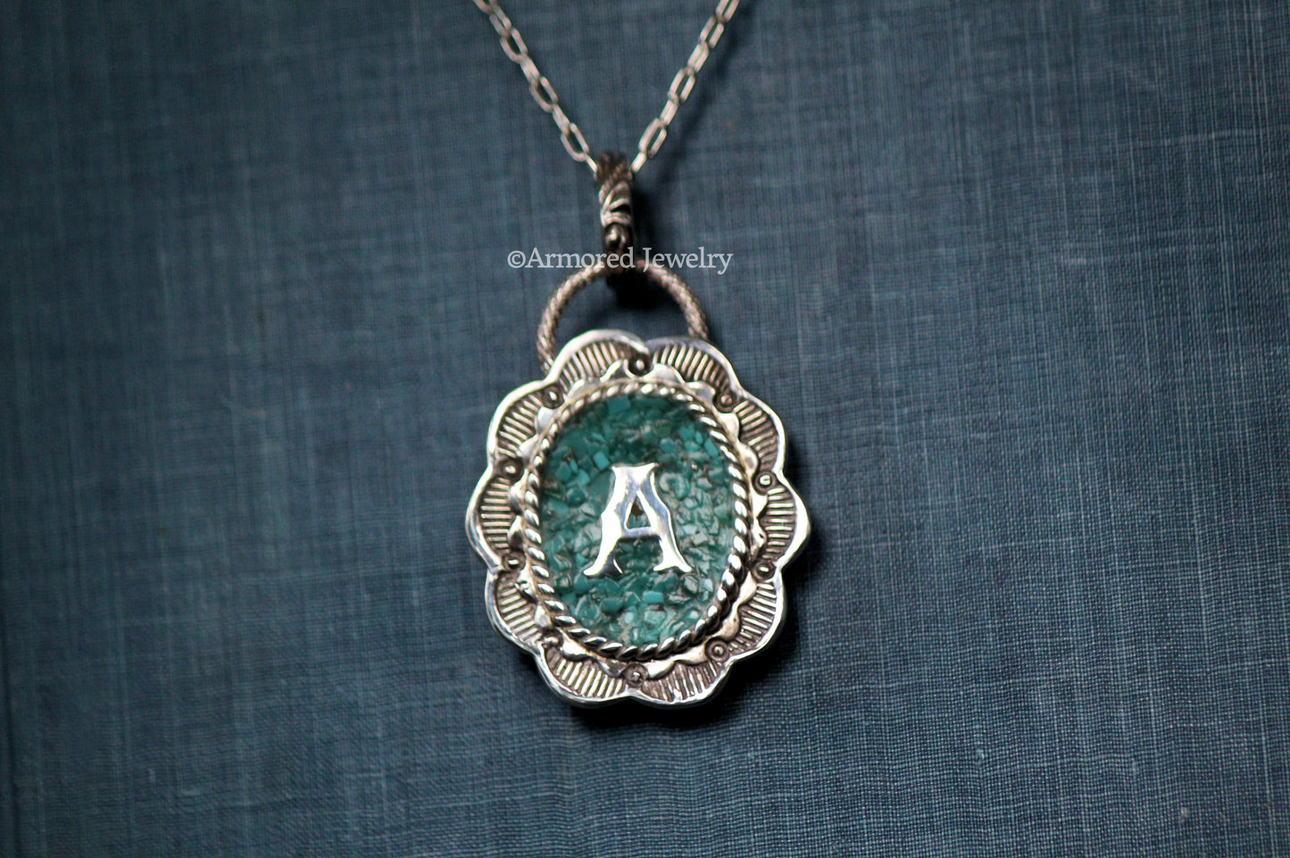 Sterling Silver Turquoise Inlay Initial Statement Pendant