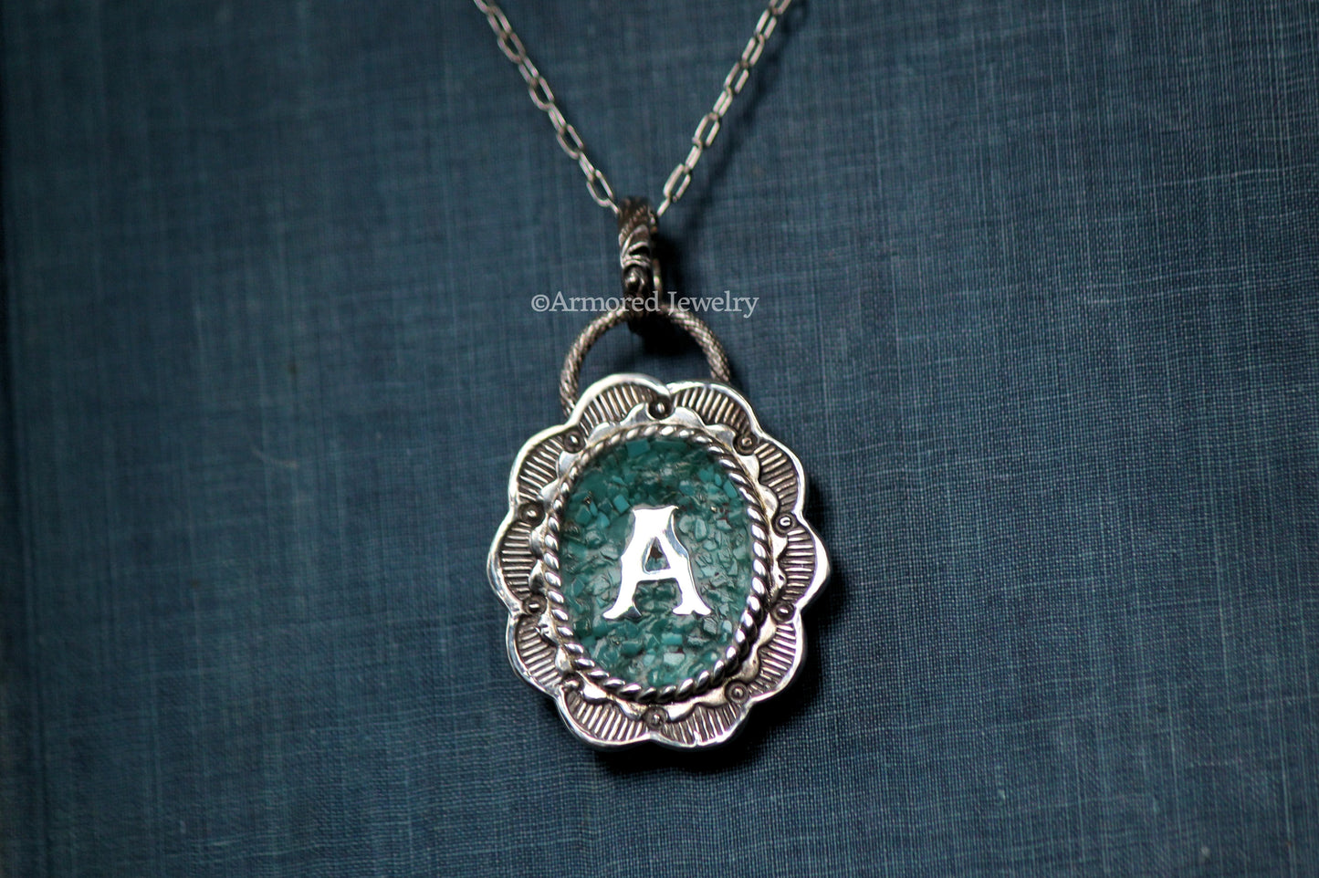 Sterling Silver Turquoise Inlay Initial Statement Pendant