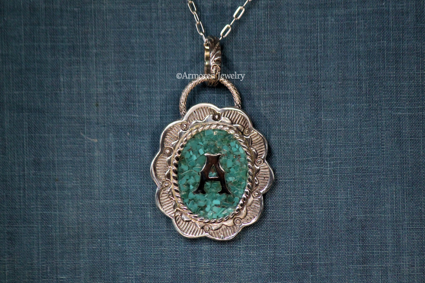Sterling Silver Turquoise Inlay Initial Statement Pendant